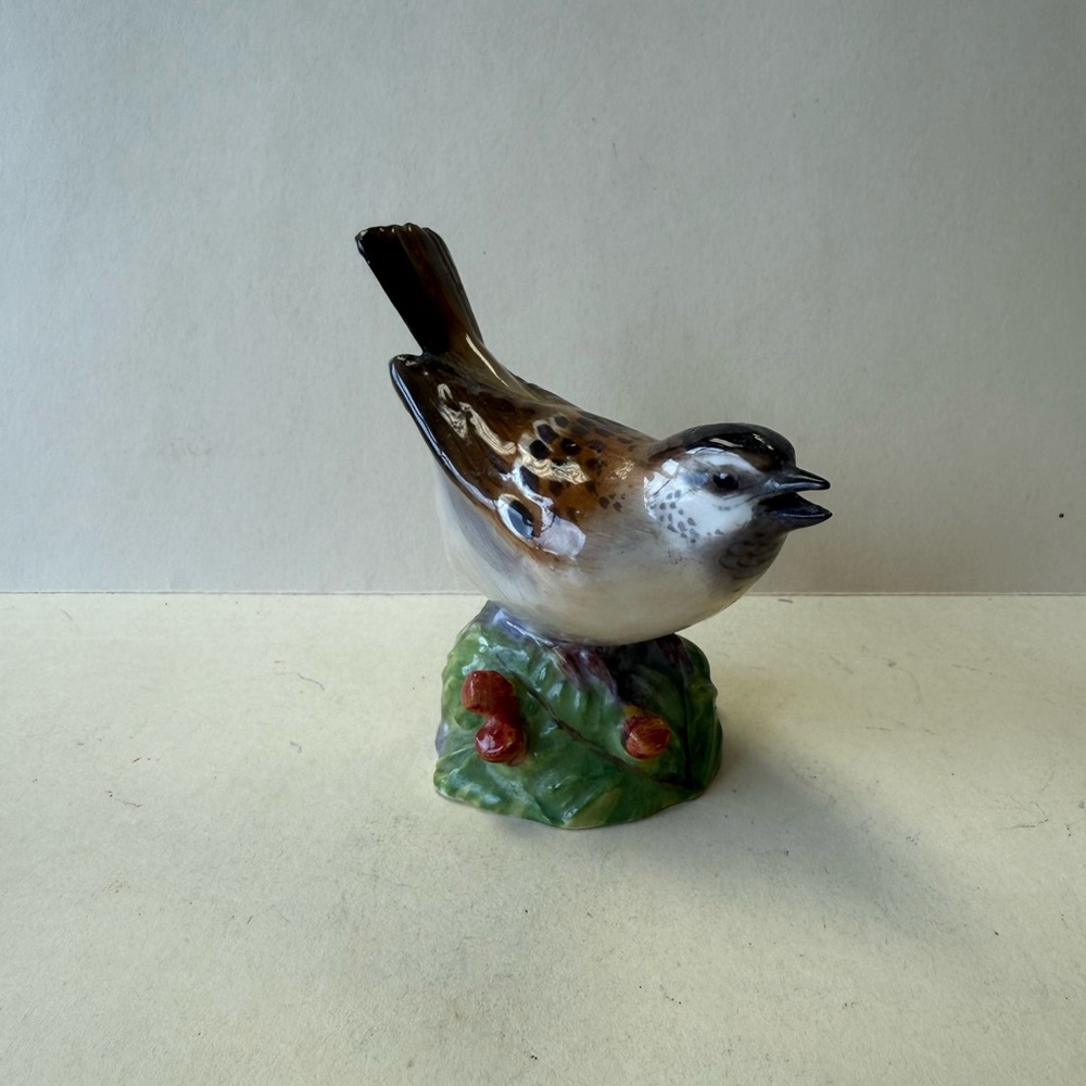 Vintage Royal Worcester Ceramic Sparrow Bird Figurine - Brown and Green